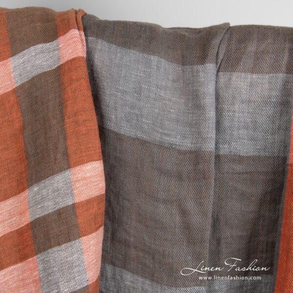 Linen fabric in orange and brown stripes, specially washed