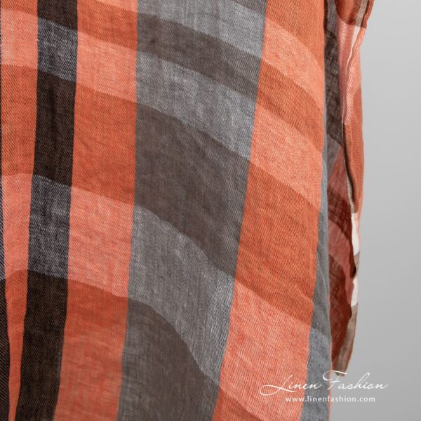 Linen fabric in orange and brown stripes, perfect for clothes, accessories and home textile