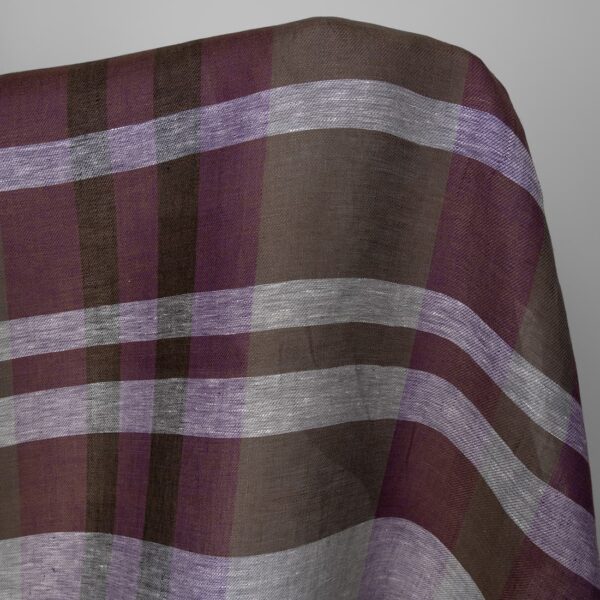 Tissu de lin à rayures violettes et brunes – Image 2