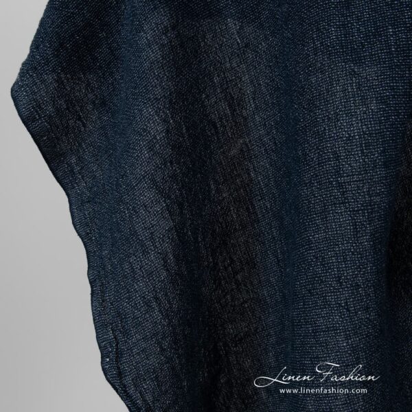 Navy blue dyed linen fabric, washed.