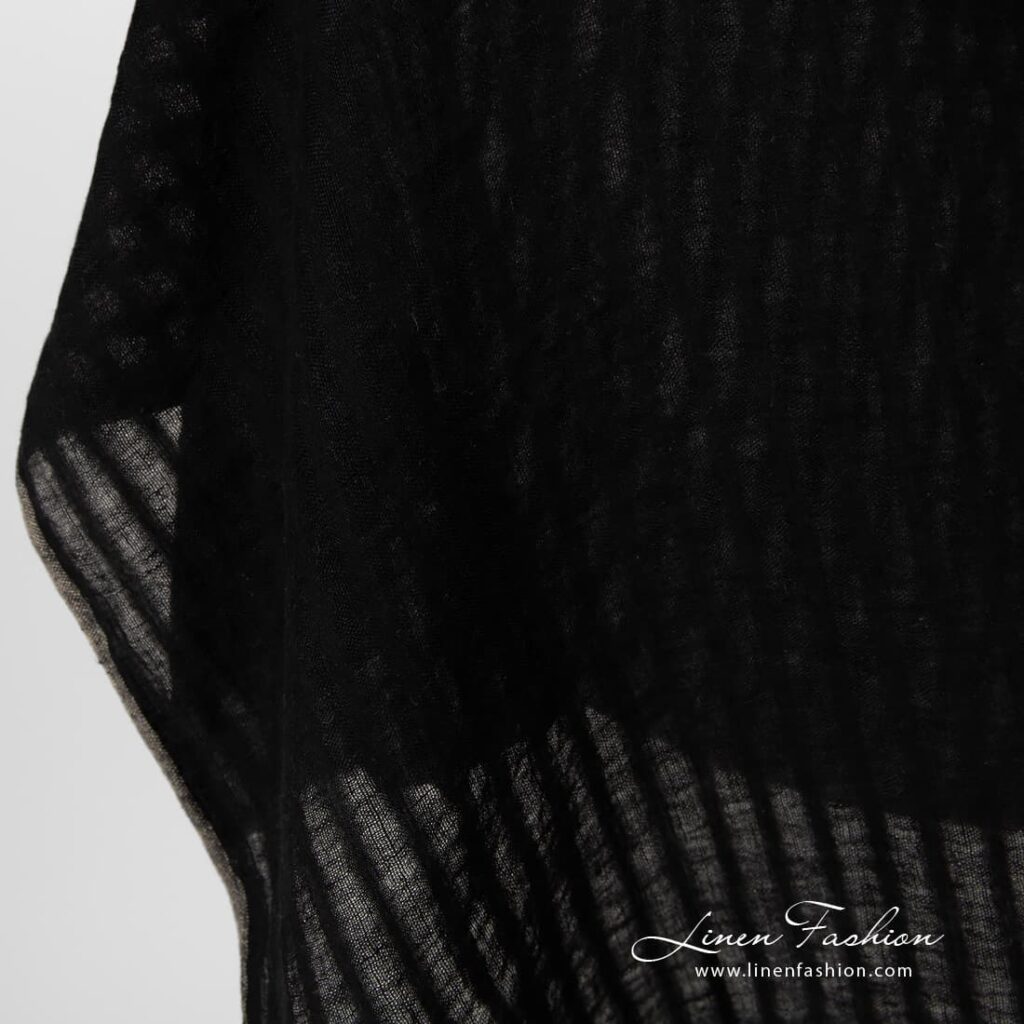 Tissu de lin rayé noir lavé 3 Black dyed 100% linen fabric.