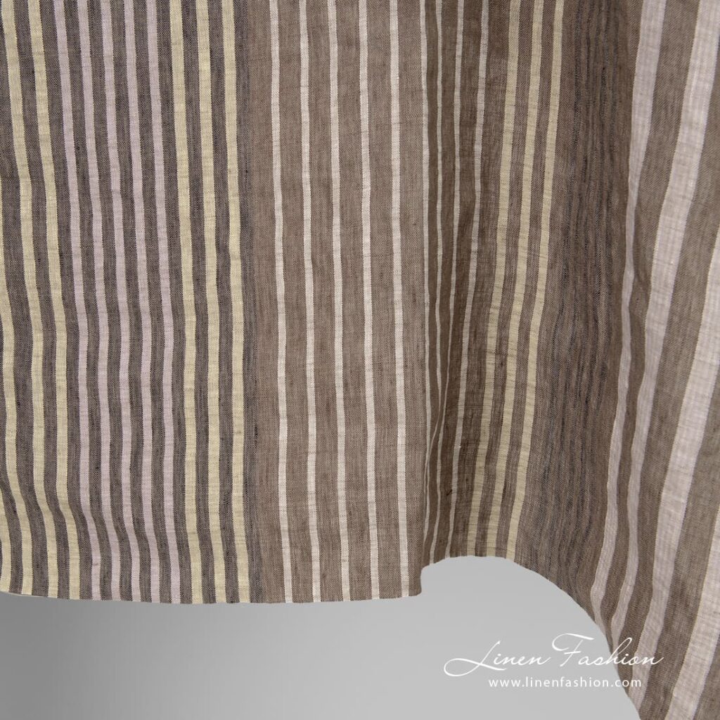 Tissu de lin multicolore lavé à rayures 4 Multicolored linen fabric with stripes, high quality