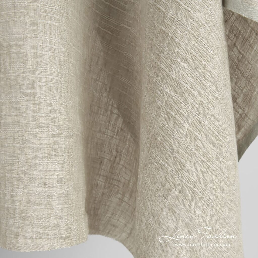 Tissu de lin verdâtre avec lignes texturées lavées 4 Light brown linen fabric, specially washed