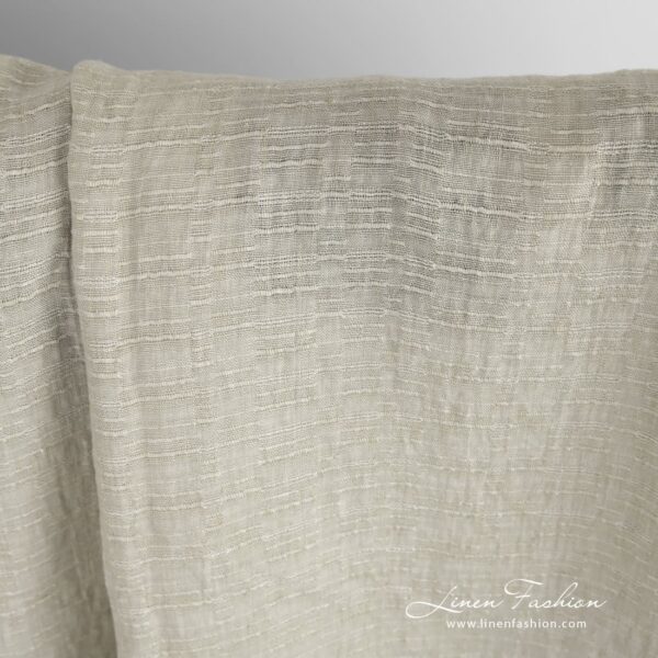 Light brown linen fabric in narrow horizontal stripes