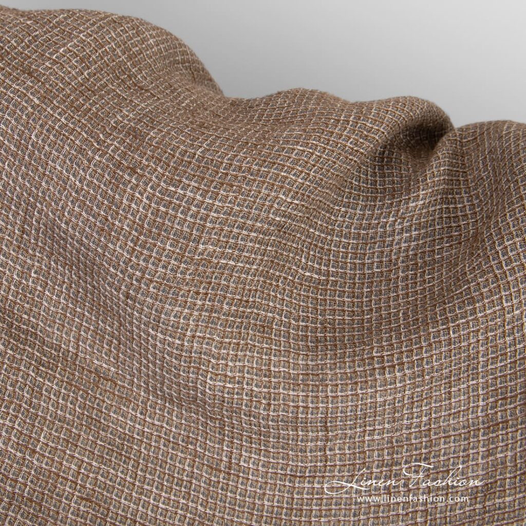 Tissu de lin brun à motif gaufré lavé 4 Brown linen fabric, perfect for bathrobes, towels