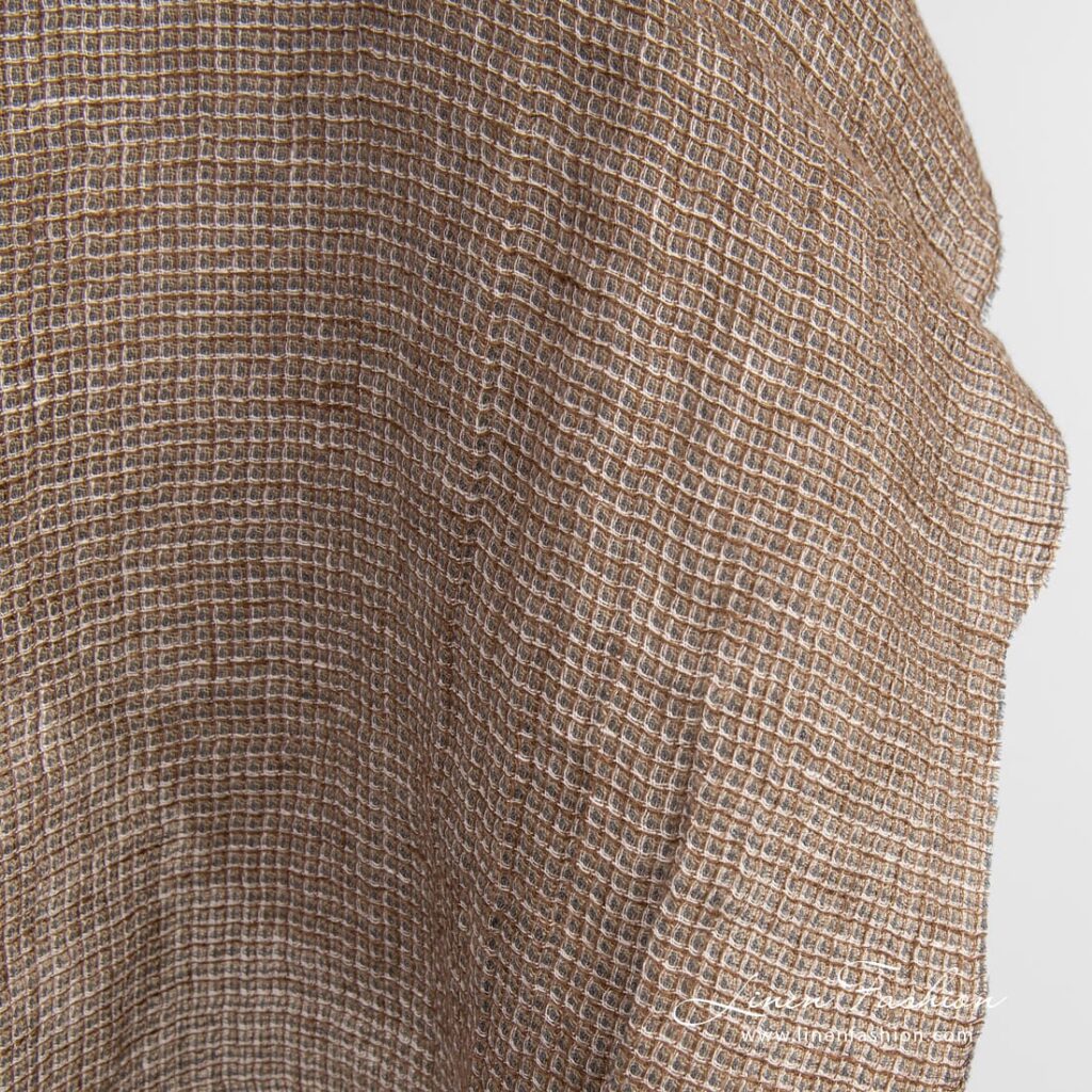 Tissu de lin brun à motif gaufré lavé 3 Linen fabric in several shades of brown color