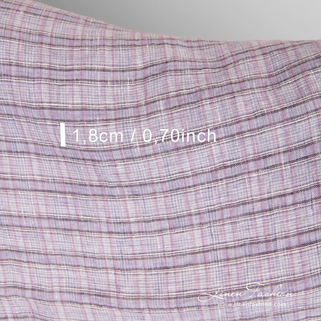 Tissu de lin violet à carreaux lavés 4 Violet linen fabric, specially washed to increase softness