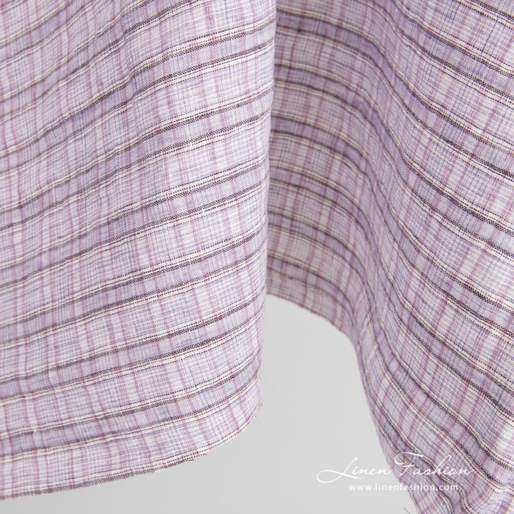Tissu de lin violet à carreaux lavés 3 Violet linen fabric, width 145cm