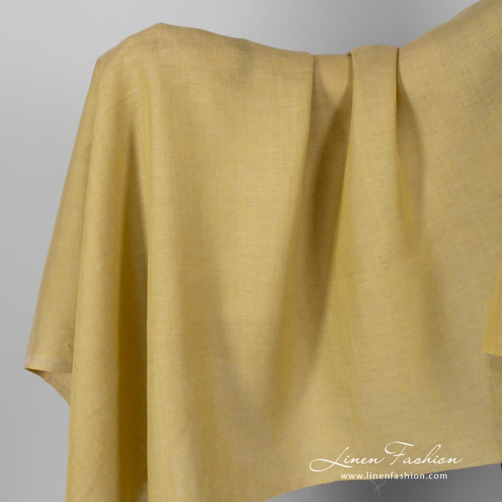Tissu de lin mélangé jaune 1 Linen fabric yellow melange.