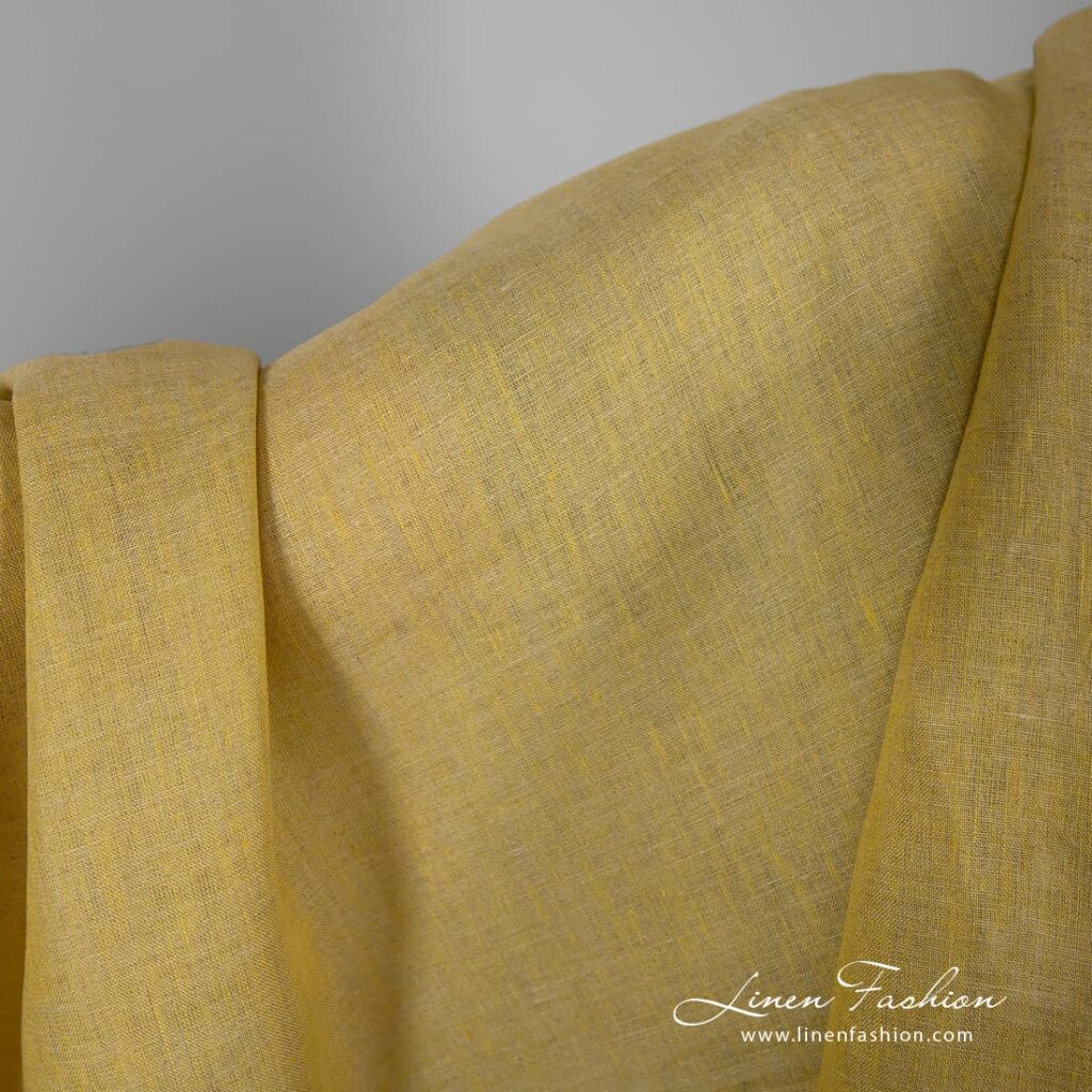 Tissu de lin mélangé jaune 2 Yellow melange linen fabric.