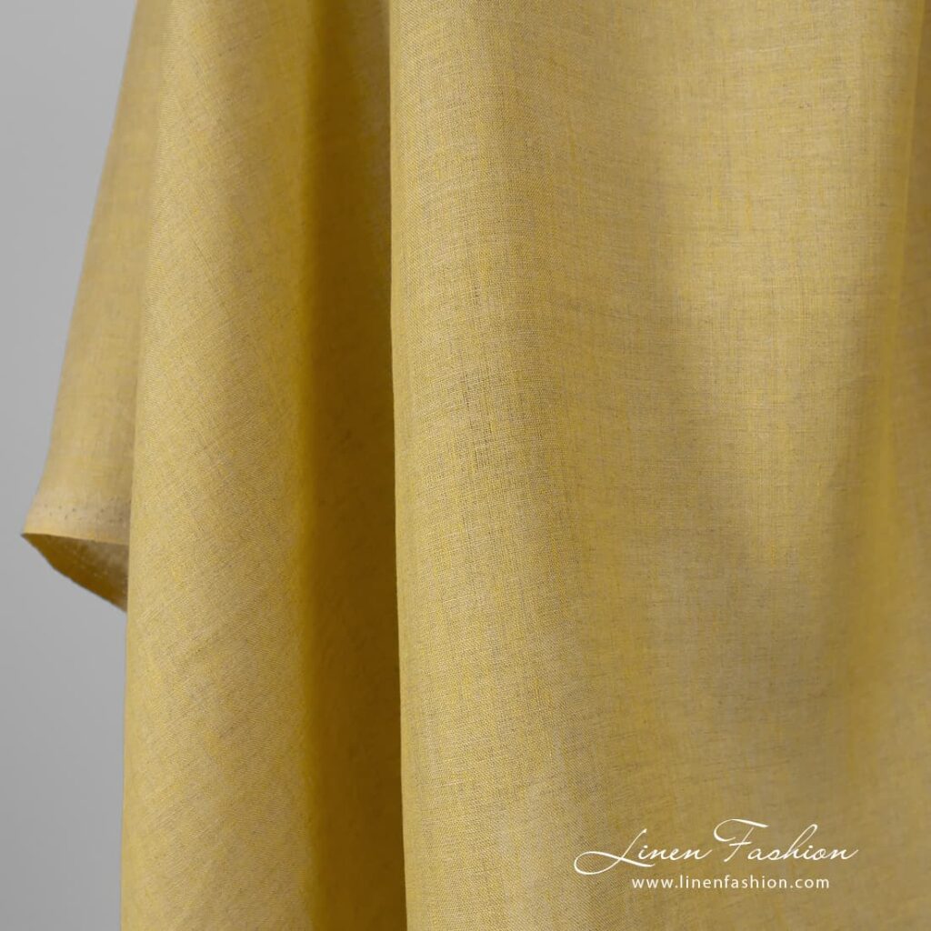 Tissu de lin mélangé jaune 4 Yellow dyed linen fabric.