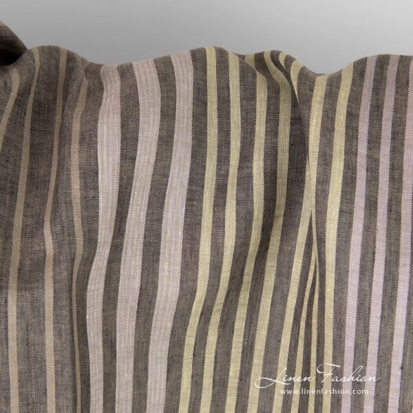 Linen fabric with colorful various width stripes