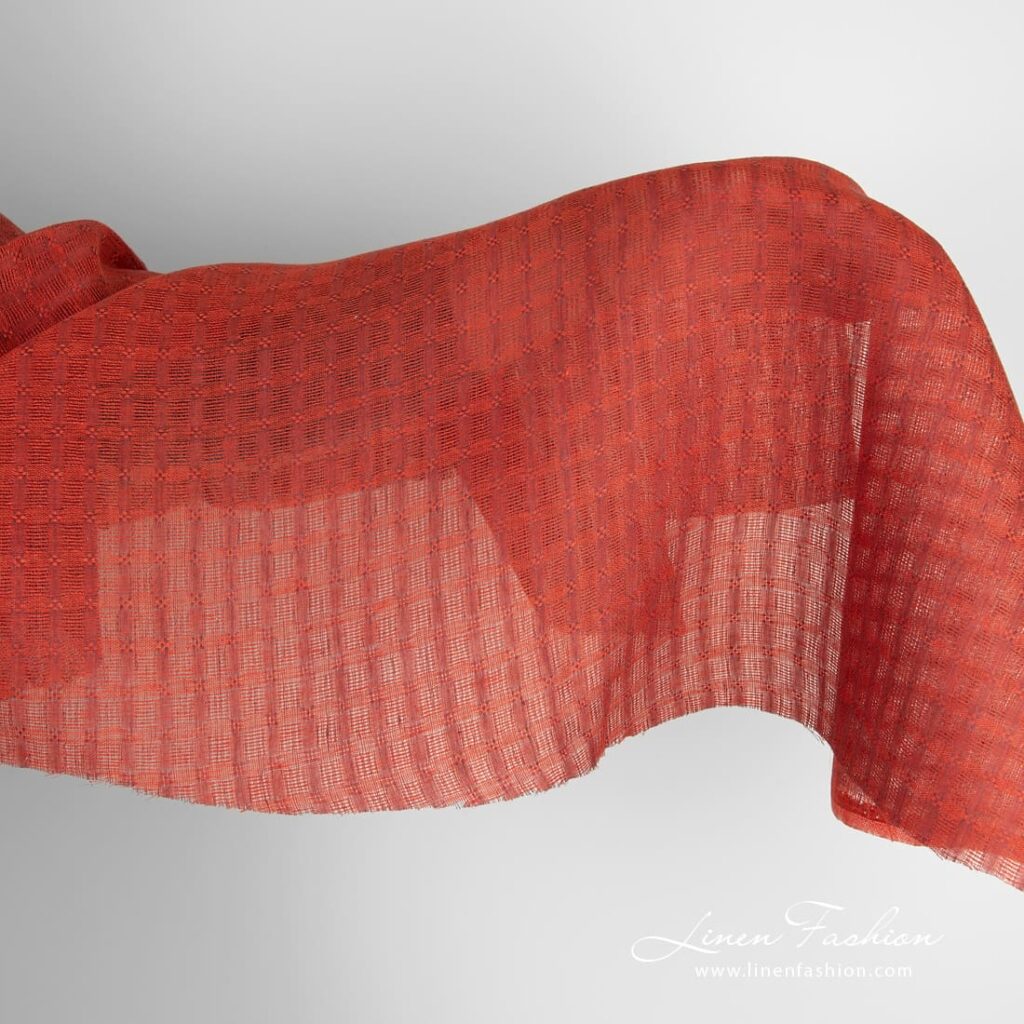 Tissu de lin rouge à carreaux à armure ouverte 1 Red linen fabric