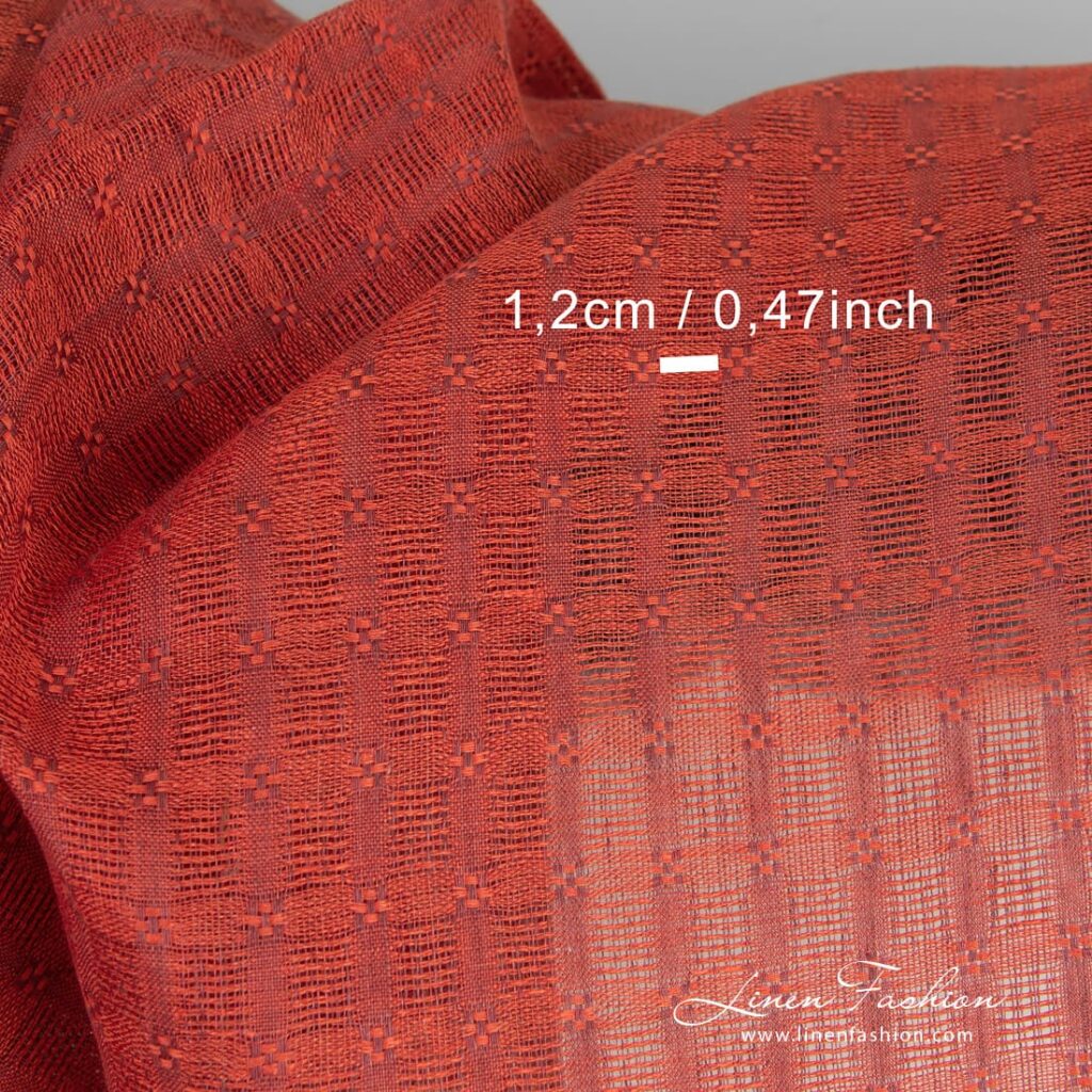 Tissu de lin rouge à carreaux à armure ouverte 4 Red linen fabric in checks