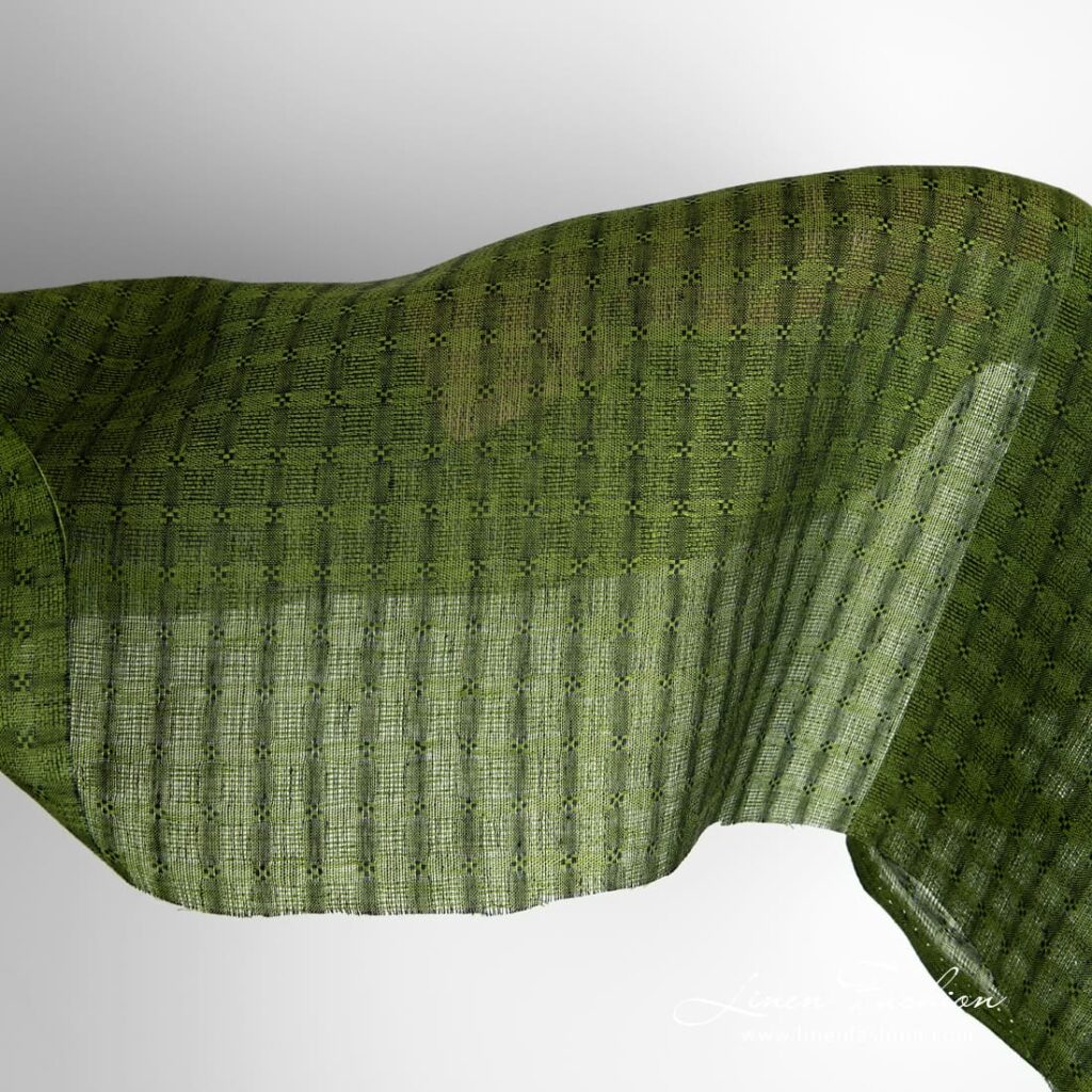Tissu de lin vert à carreaux à armure ouverte 1 Green linen fabric