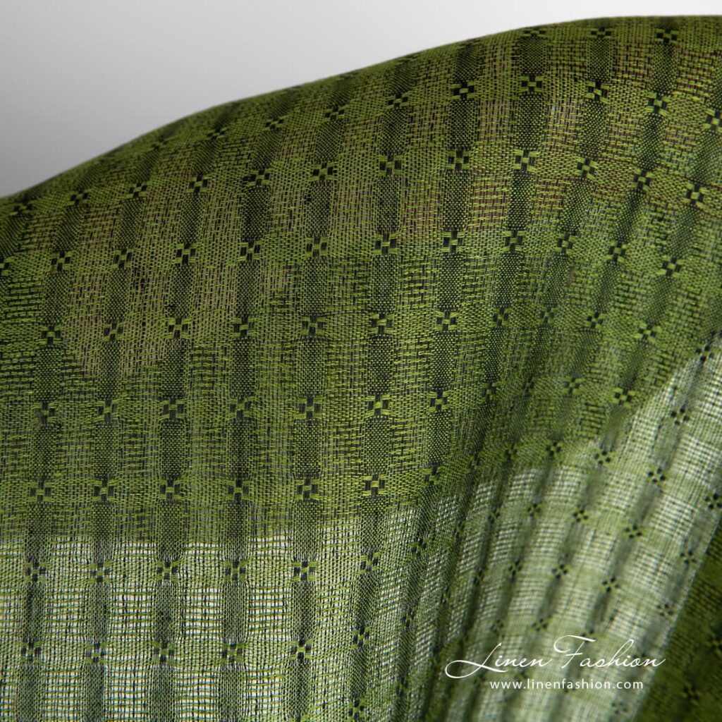 Tissu de lin vert à carreaux à armure ouverte 2 Green linen fabric in openweave checks