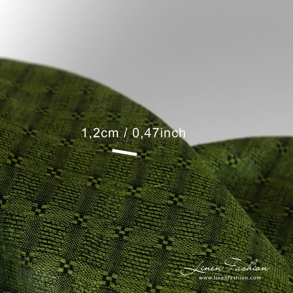Tissu de lin vert à carreaux à armure ouverte 4 Green linen fabric in checks