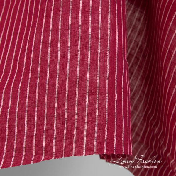 Tissu de lin rouge avec fines rayures blanches – Image 2