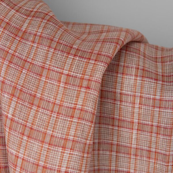 Tissu de lin à carreaux multicolores rouge orangé – Image 3