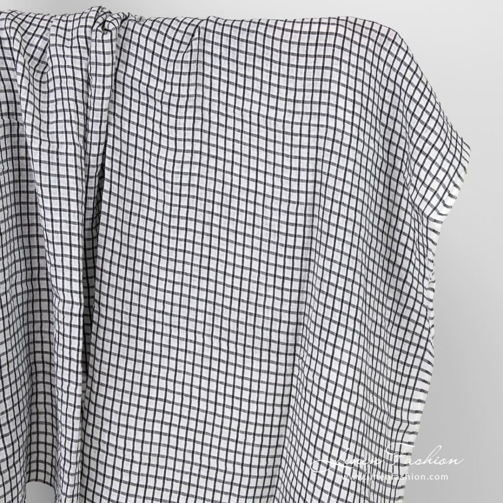 Tissu de lin à carreaux noirs et blancs lavés 1 Linen fabric in checks