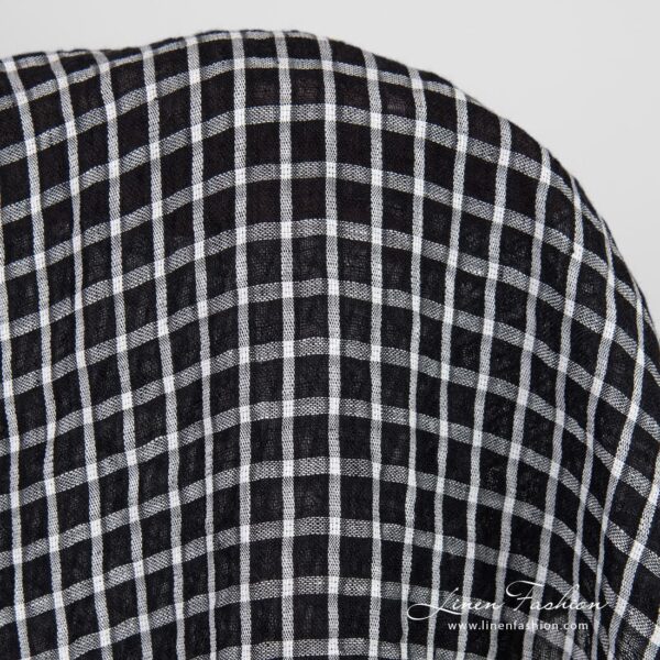 Black linen fabric in white checks, high quality