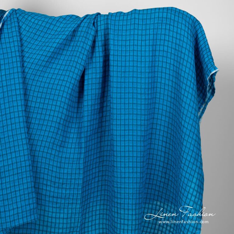 Linen fabric in bright blue checks