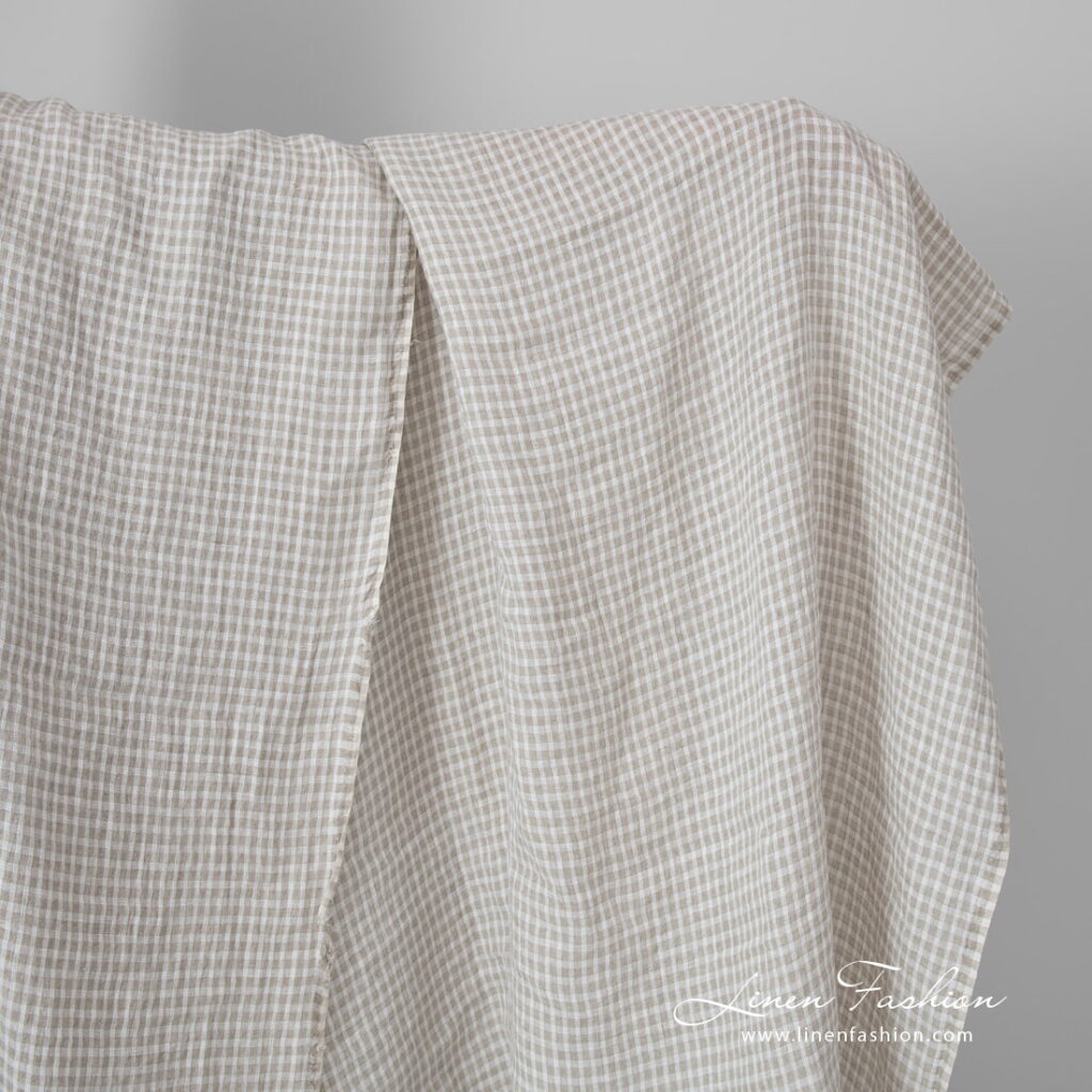 Lin beige à carreaux transparents lavés 5 beige checks transparent linen, washed.