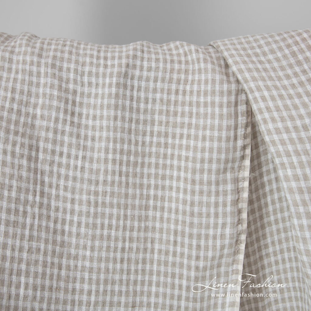 Lin beige à carreaux transparents lavés 4 beige checks transparent linen, leight weight.