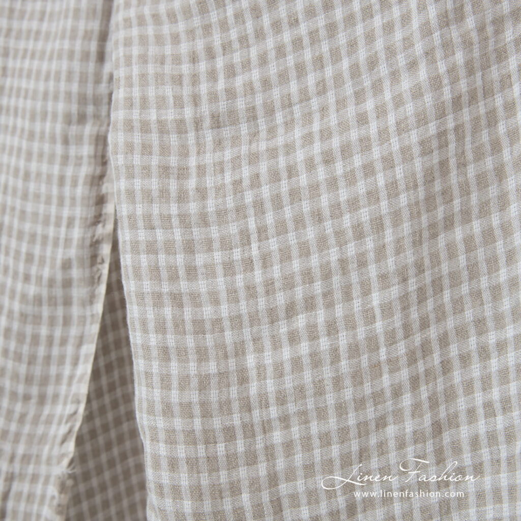 Lin beige à carreaux transparents lavés 2 beige checks transparent linen, gauze.