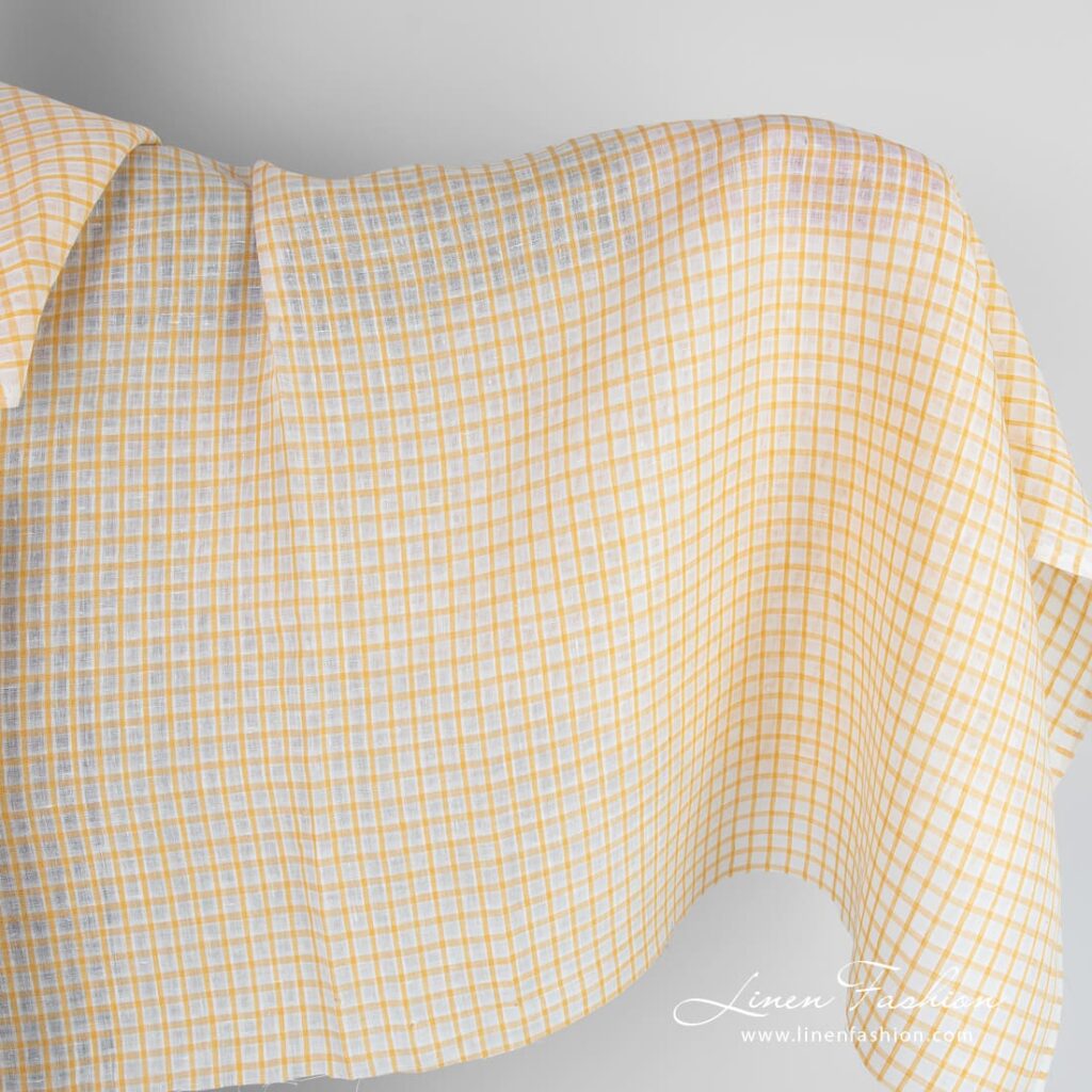 Tissu de lin à carreaux jaunes et blancs 1 Linen fabric in yellow-white checks