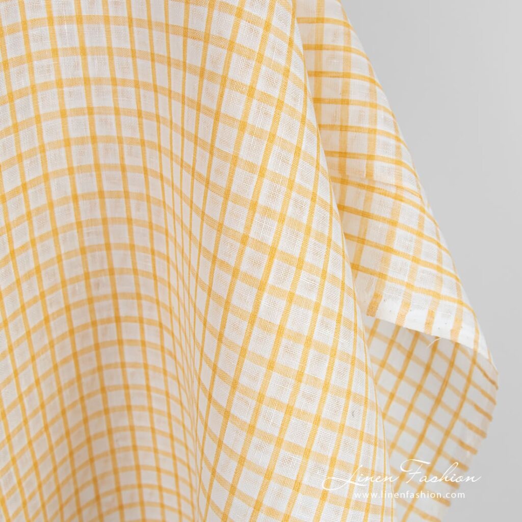 Tissu de lin à carreaux jaunes et blancs 3 Linen fabric in checks