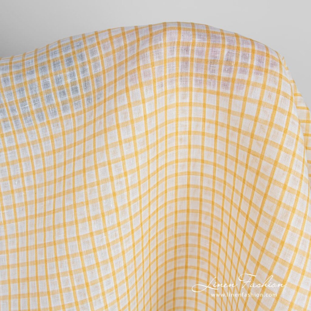 Tissu de lin à carreaux jaunes et blancs 2 Linen fabric in yellow-white transparent checks