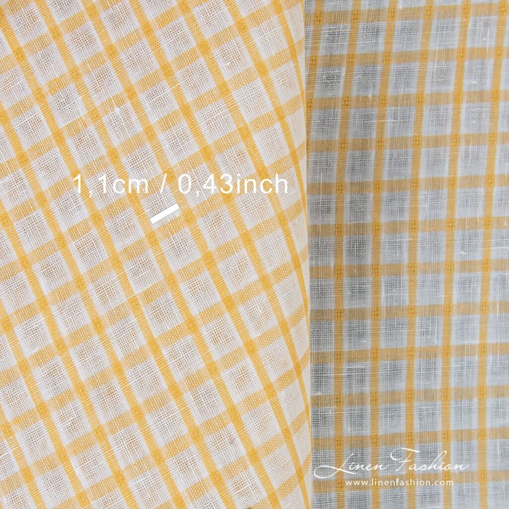 Tissu de lin à carreaux jaunes et blancs 4 Linen fabric in yellow-white checks, 150cm width