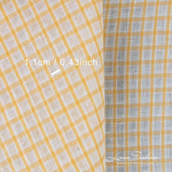 Linen fabric in yellow-white checks, 150cm width