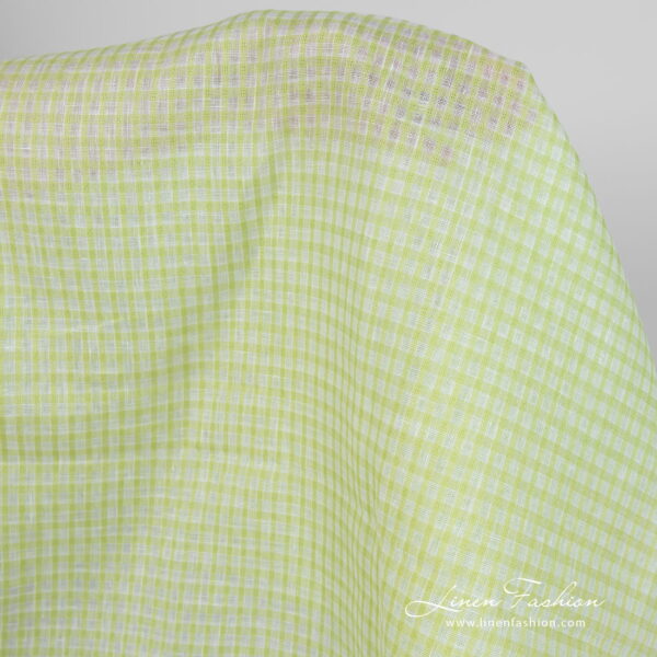Tissu de lin vert clair à carreaux transparents – Image 2