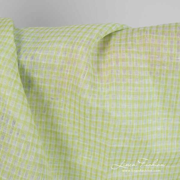 Tissu de lin vert clair à carreaux transparents – Image 3