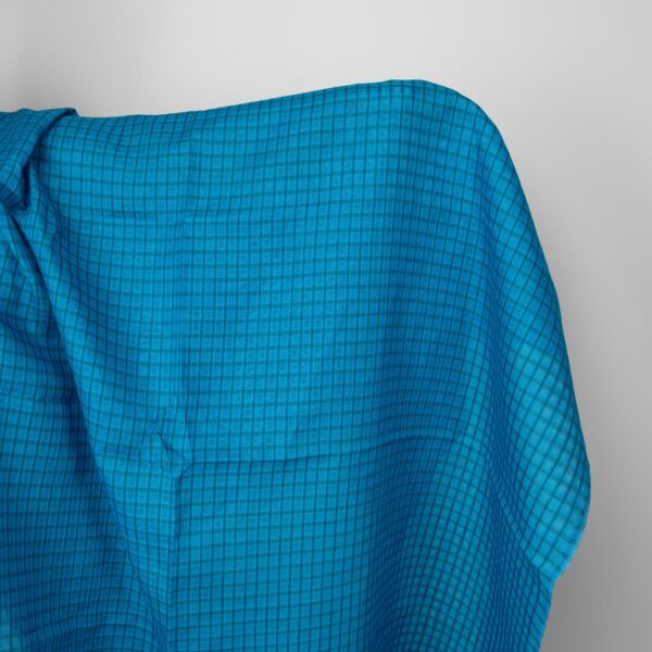 Tissu de lin à carreaux transparents bleu électrique et turquoise