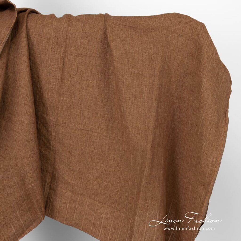 Tissu de lin rayé lavé brun 1 Striped linen fabric