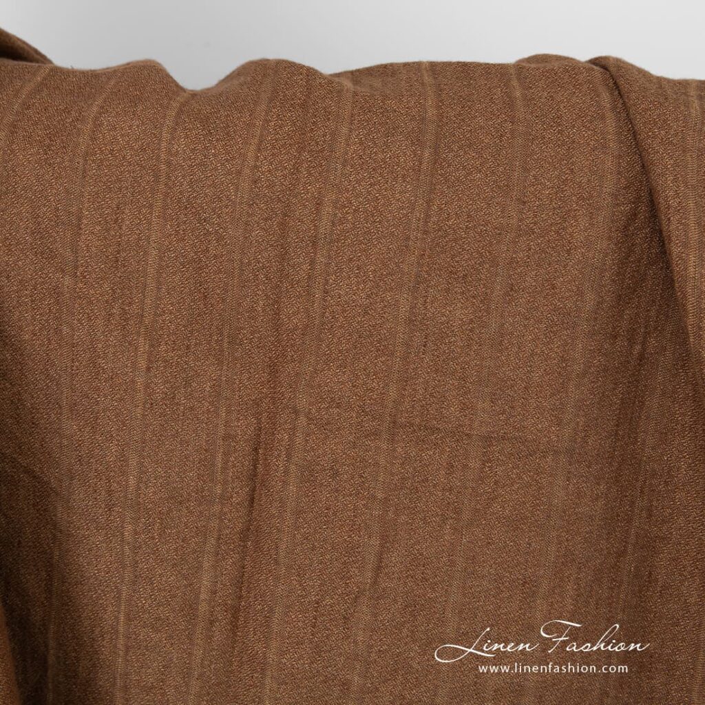 Tissu de lin rayé lavé brun 2 Striped linen fabric in brown color