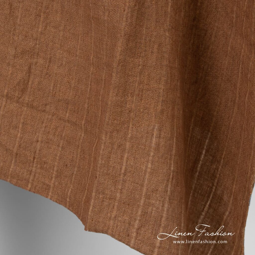Tissu de lin rayé lavé brun 4 Striped linen fabric in brown color, high quality