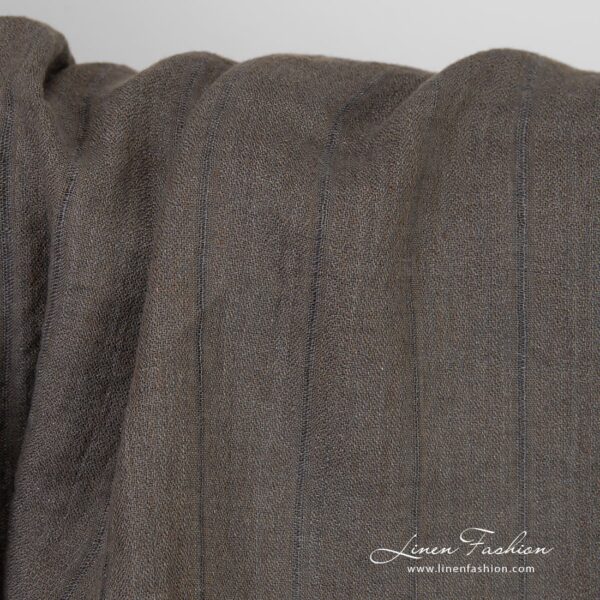 Striped greyish brown linen fabric, washed