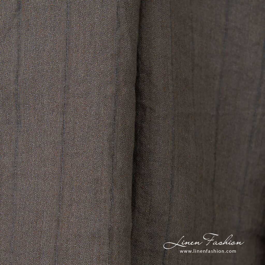Tissu de lin rayé gris brun lavé 3 Striped greyish brown linen fabric, high quality