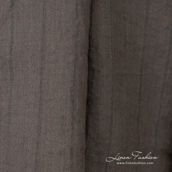 Striped greyish brown linen fabric, high quality
