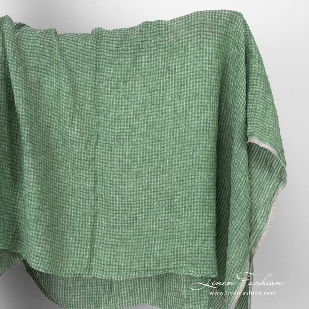 Tissu de lin vert lavé à carreaux 1 Green openweave linen fabric