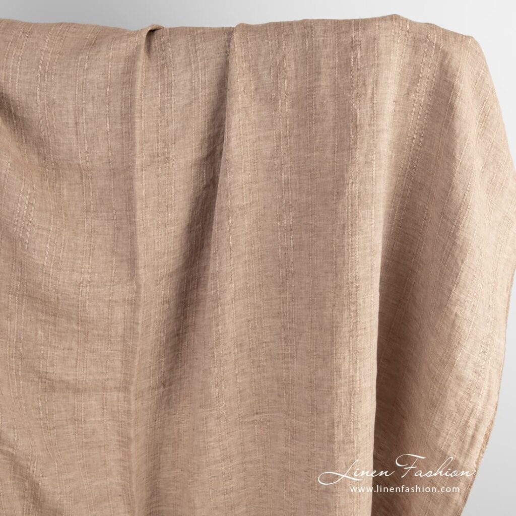 Tissu en lin marron mélangé et lavé 1 Brown linen fabric in melange