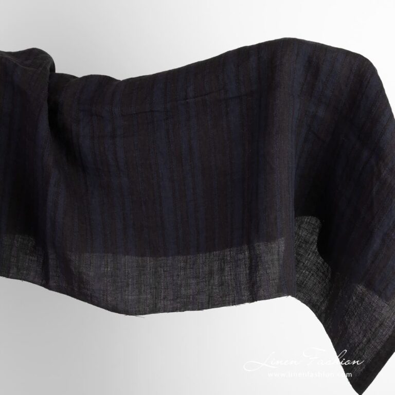Linen fabric in black and dark blue stripes