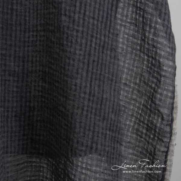 Dark grey linen fabric in transparent checks, perfect for curtains, shawls, scaves and light clothes