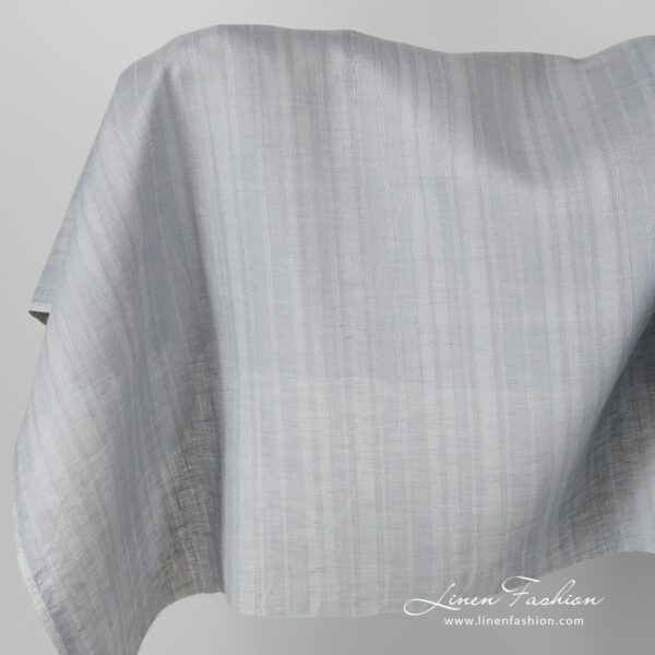 Linen fabric in blue grey stripes.