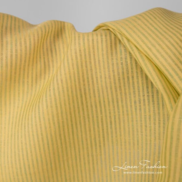 100% linen fabric in yellow and green stripes.