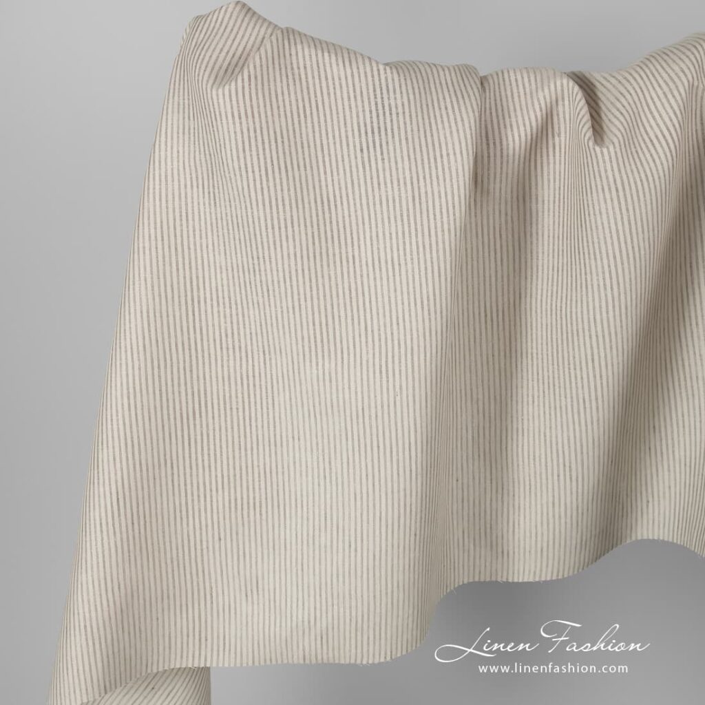 Tissu de lin à rayures beiges 1 Linen fabric in beige stripes.